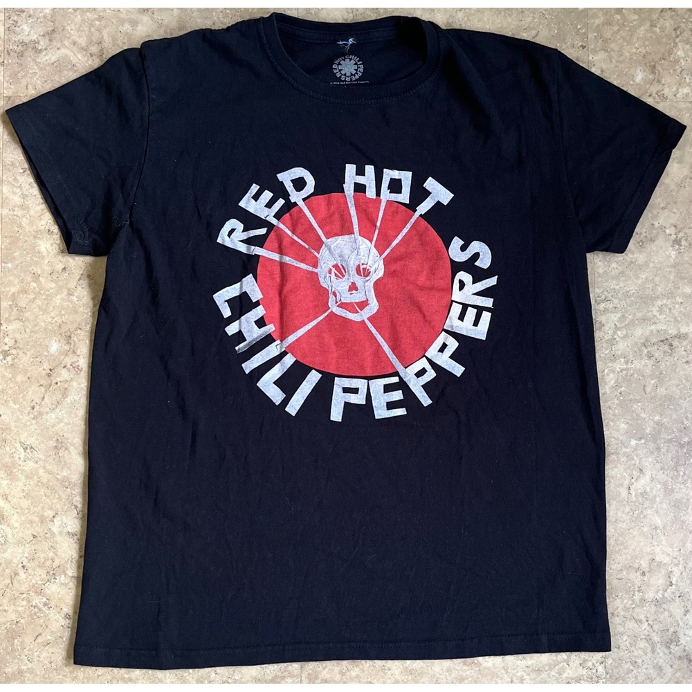 Red Hot Chili Peppers Skull Sun Logo Graphic T-Shirt Black Large Rock Off UK - Picture 2 of 7